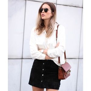 Zara Faux Leather Black Button Up Mini Skirt